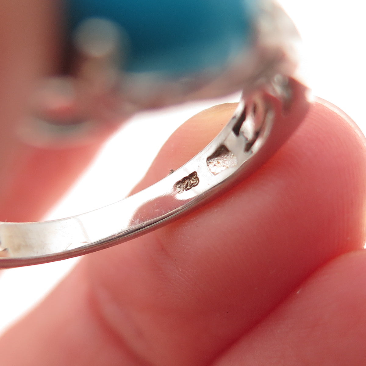 Chuck Clemency 925 Sterling Silver Real Turquoise & White Topaz Ring Size 8