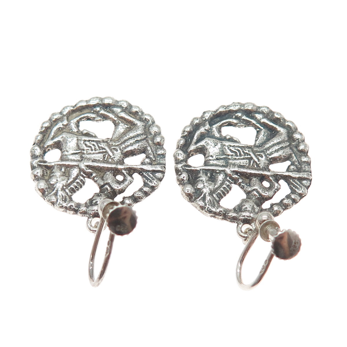 DAVID ANDERSEN 925S Sterling Vintage Norway Viking Period Screw Back Earrings