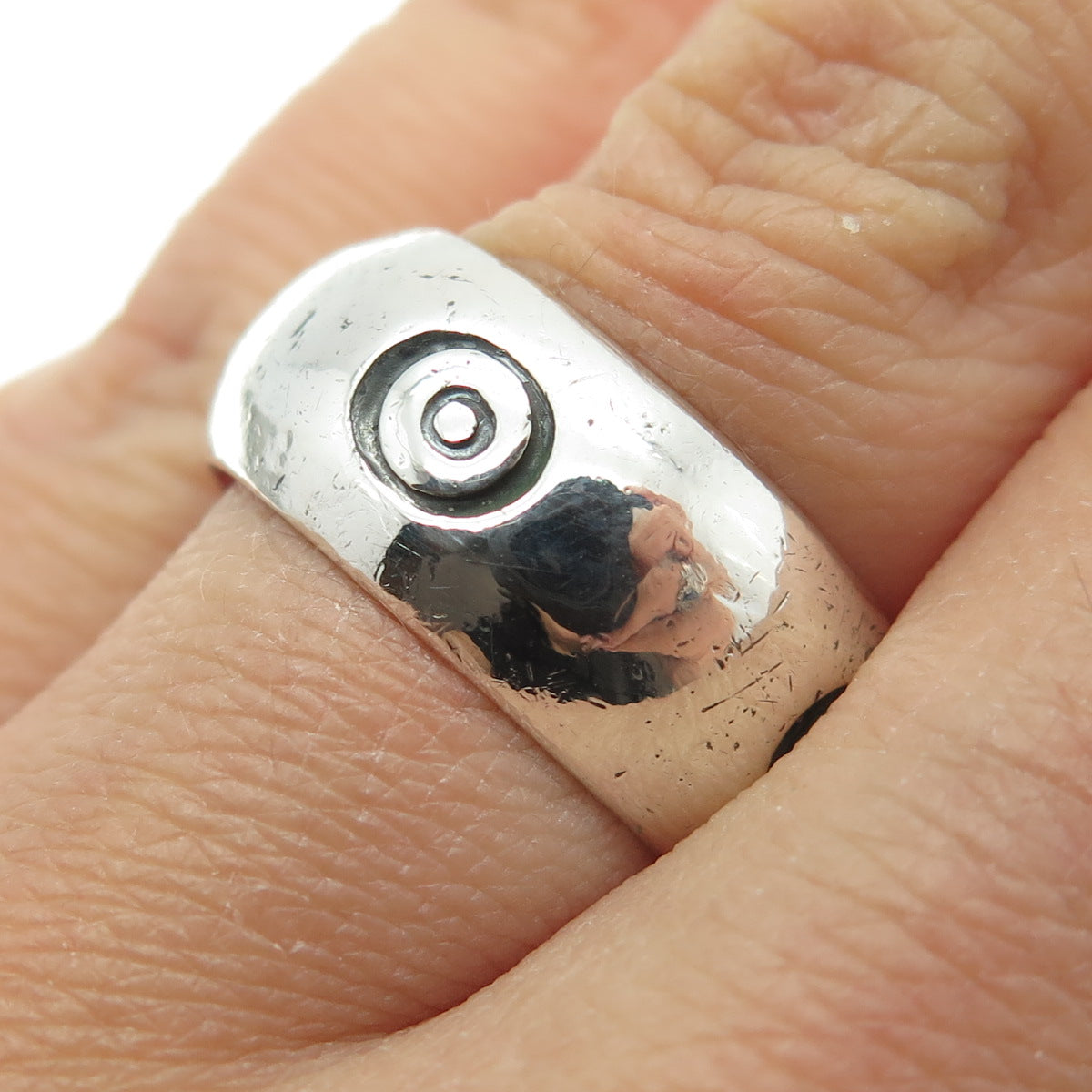 925 Sterling Silver Vintage Eye Symbol All Around Band Ring Size 7.75