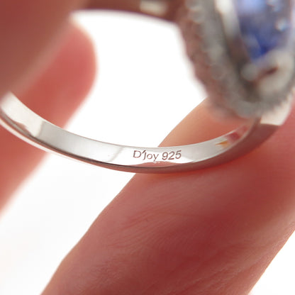 D'Joy 925 Sterling Silver Real Diamond & Tanzanite Ring Size 8