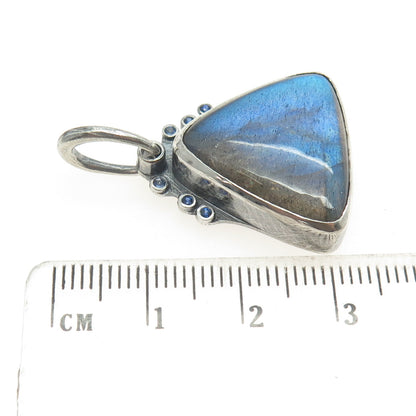 BY ERTE 925 Sterling Silver Vintage Real Labradorite Sapphire Modernist Pendant