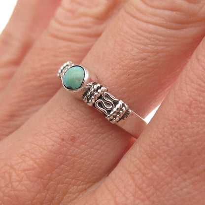 925 Sterling Silver Vintage Real Turquoise Oxidized Ring Size 7.5