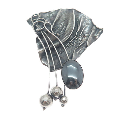 AVI SOFFER Sterling Vintage Israel Hematite Modernist Slide Pendant / Pin Brooch