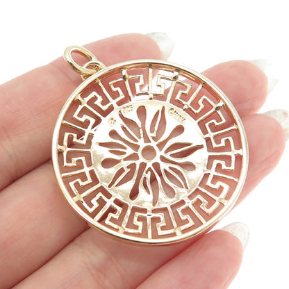 ROSS SIMONS 925 Sterling Silver Gold Plated Flower Greek Maze Round Pendant