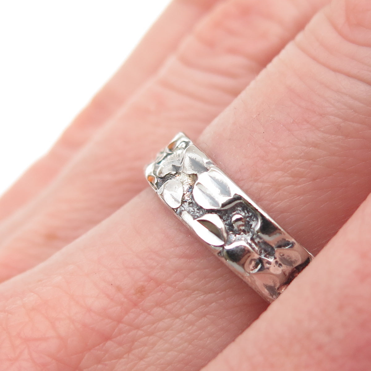 Lisa Lee Creations Sterling Silver Vintage Nugget Oxidized Band Ring Size 7.75