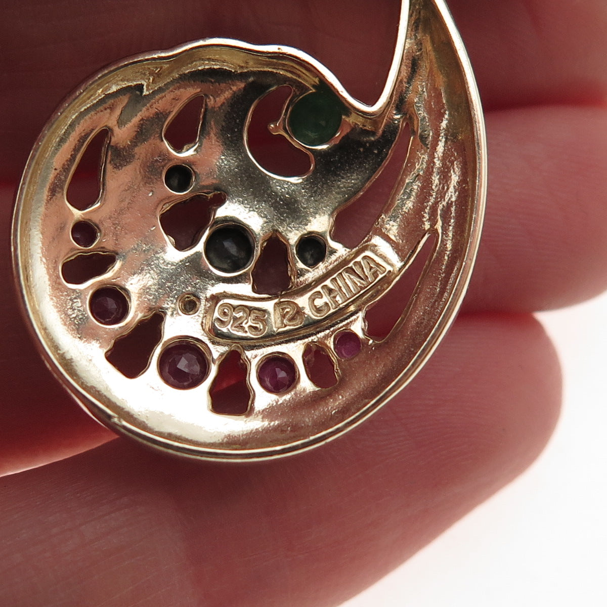 Ross Simons 925 Sterling Real Diamond Accent Ruby Sapphire Emerald Flame Pendant