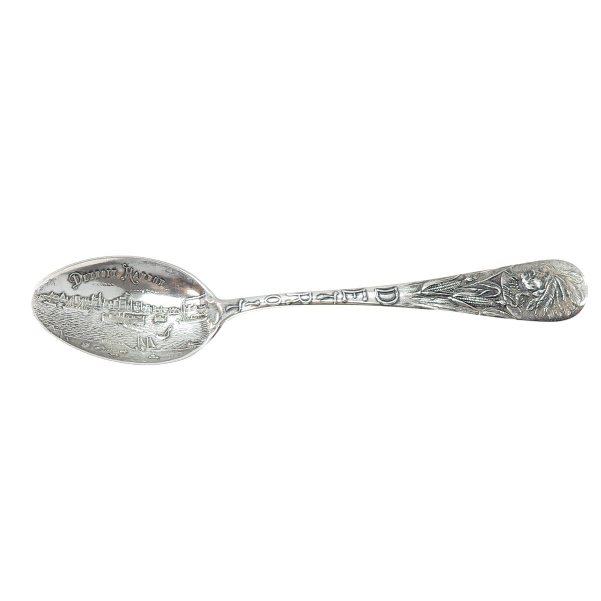 MECHANICS Sterling Silver Antique Art Deco Detroit States & Cities Coffee Spoon