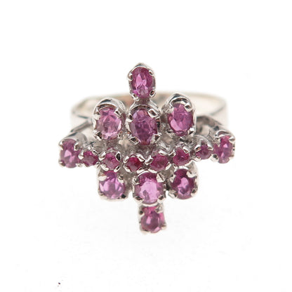 925 Sterling Silver Antique Art Deco Real Oval & Round-Cut Ruby Ring Size 6.75