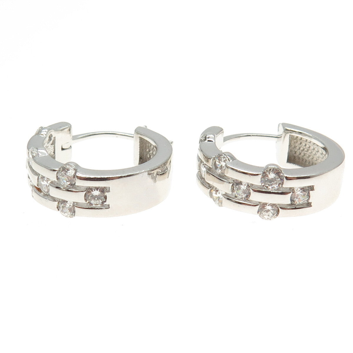 925 Sterling Silver Round-Cut White C Z Station Hoop Earrings