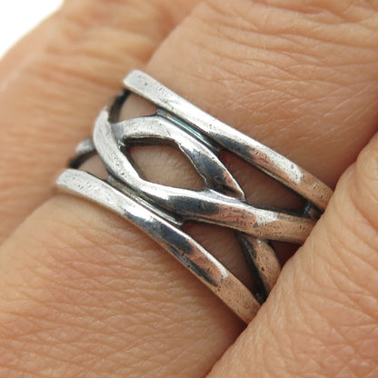 925 Sterling Silver Vintage Crisscross Oxidized Ring Size 9