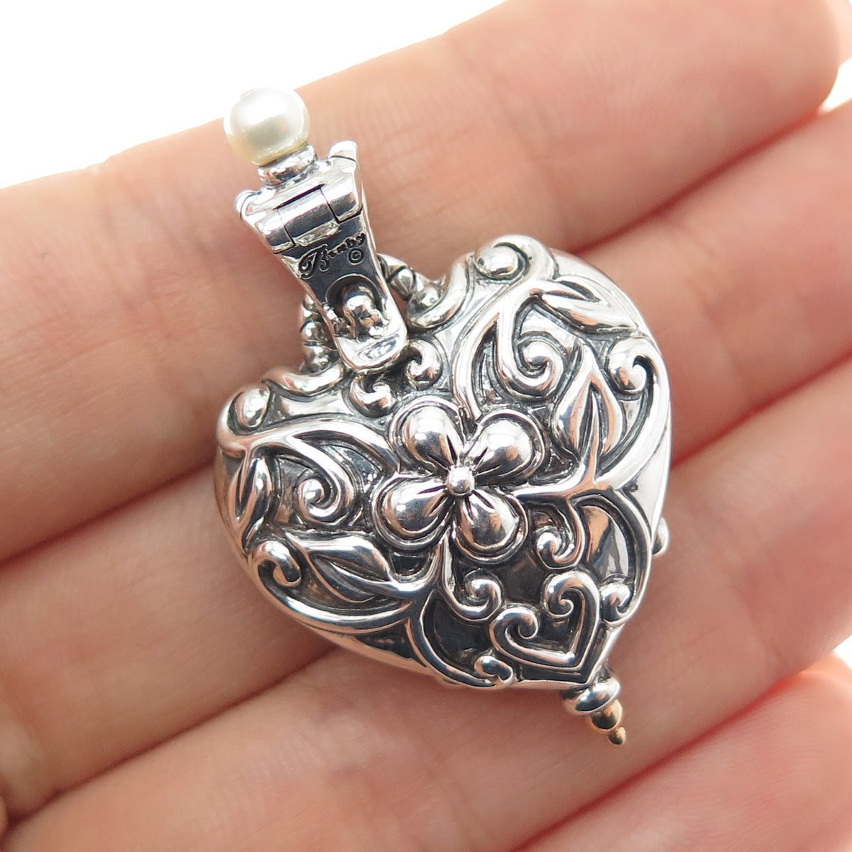 BARBARA BIXBY Sterling 18K Gold Carnelian Topaz Turquoise & Pearl Heart Pendant