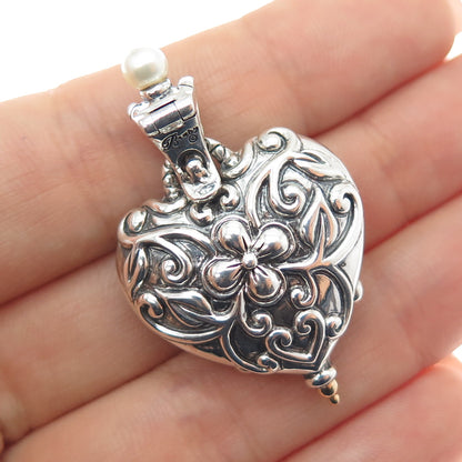 BARBARA BIXBY Sterling 18K Gold Carnelian Topaz Turquoise & Pearl Heart Pendant