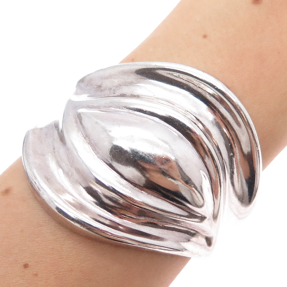 925 Sterling Silver Vintage Mexico Heavy 54.7g Modernist Adjustable Bracelet 6"