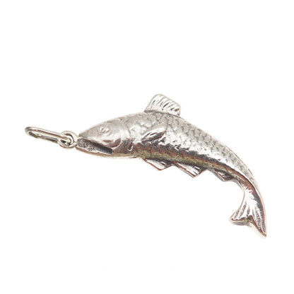 925 Sterling Silver Vintage Fish Oxidized Charm Pendant