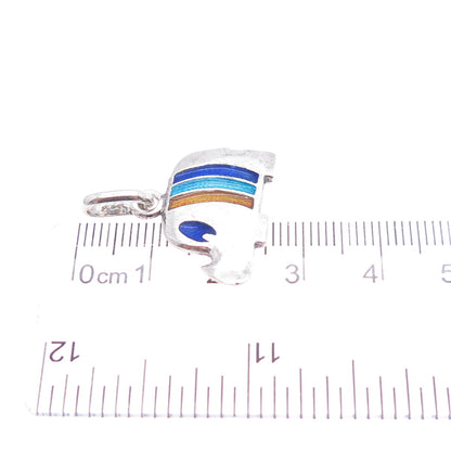 925 Sterling Silver Vintage Italy Enamel Modernist Elephant Charm Pendant
