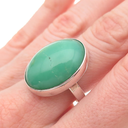 925 Sterling Silver Vintage Real Cabochon Chrysoprase Ring Size 8
