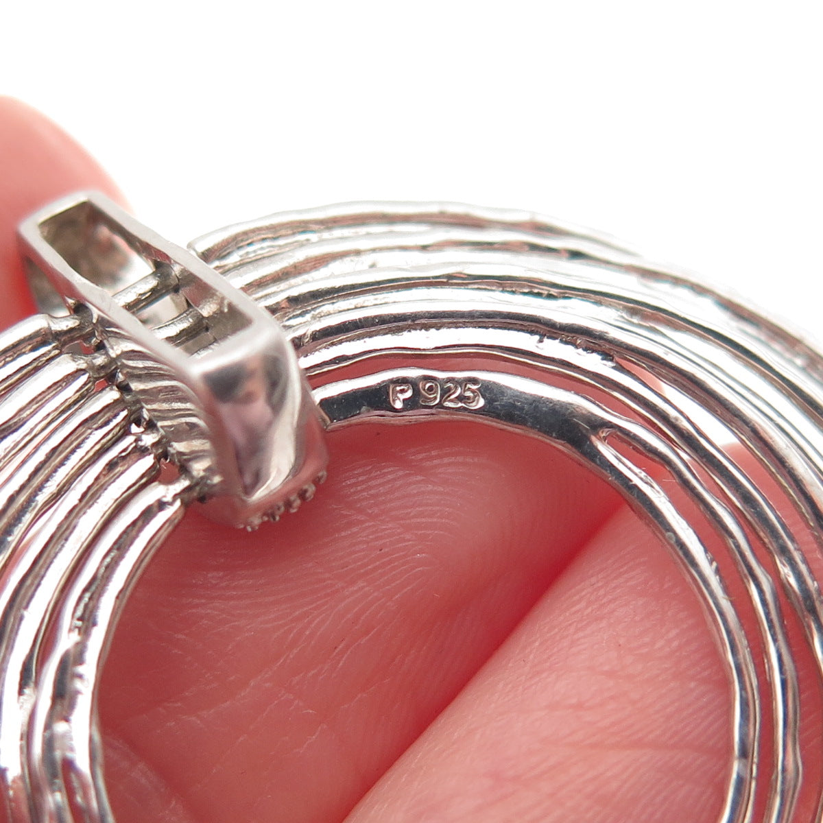 925 Sterling Silver Real Diamond Modernist 10 Interlocked Circle Pendant