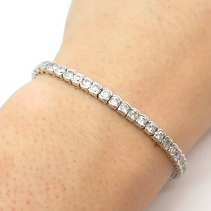 925 Sterling Silver Vintage C Z Round Tennis Link Bracelet 7"