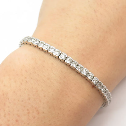 925 Sterling Silver Vintage C Z Round Tennis Link Bracelet 7"