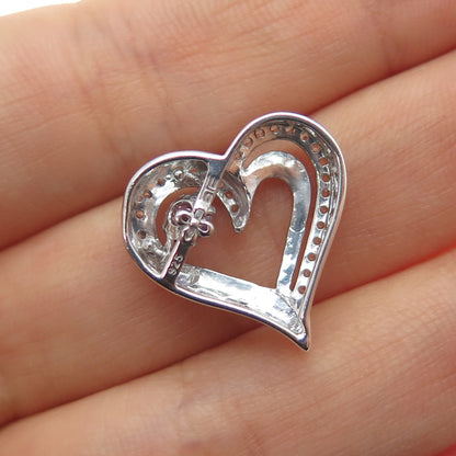 925 Sterling Silver Real Round-Cut Amethyst White Topaz Heart Mini Slide Pendant