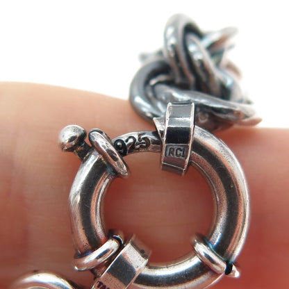 925 Sterling Silver Vintage Italy Triple Knot Link Oxidized Bracelet 7"