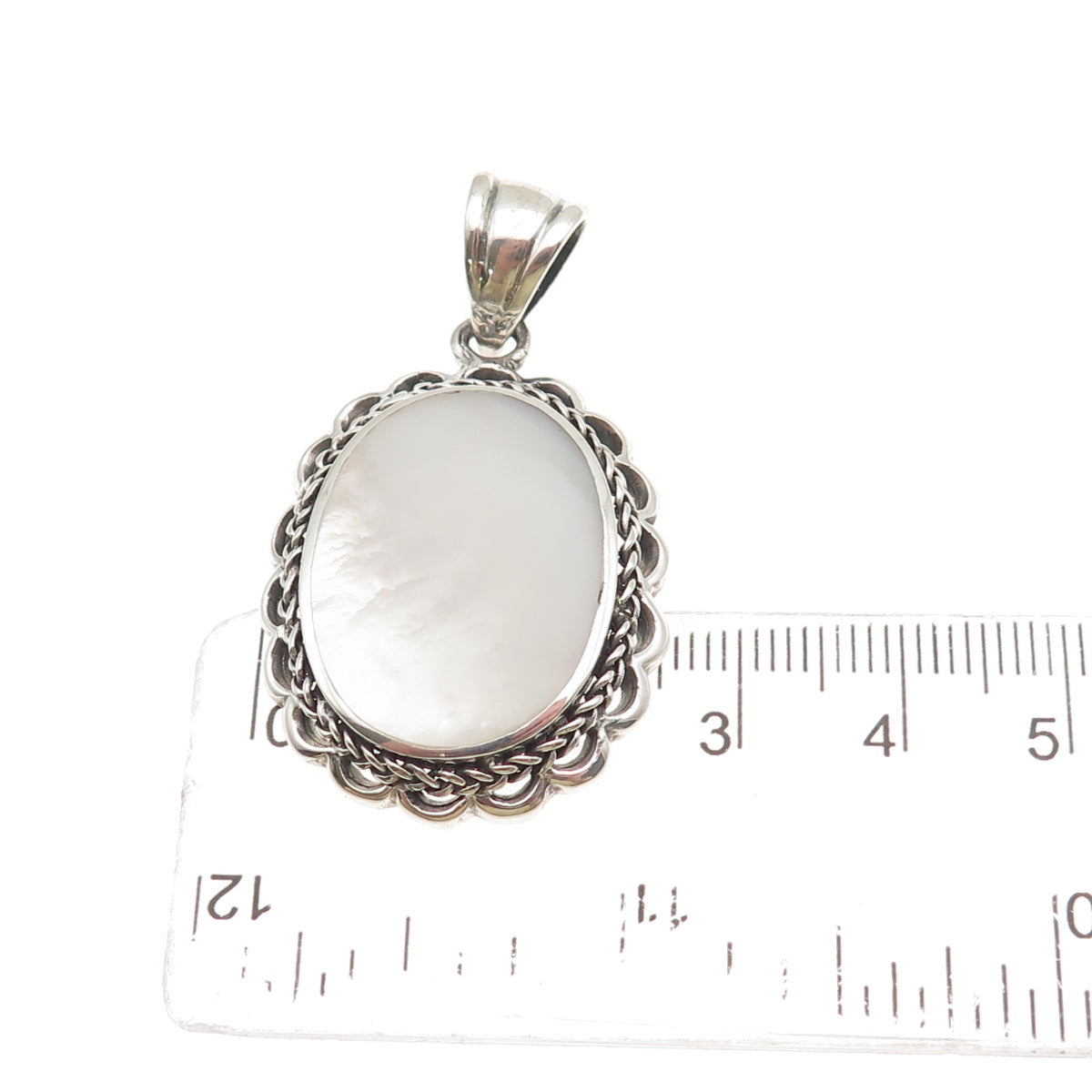 925 Sterling Silver Vintage Real MOP Floral Oxidized Pendant