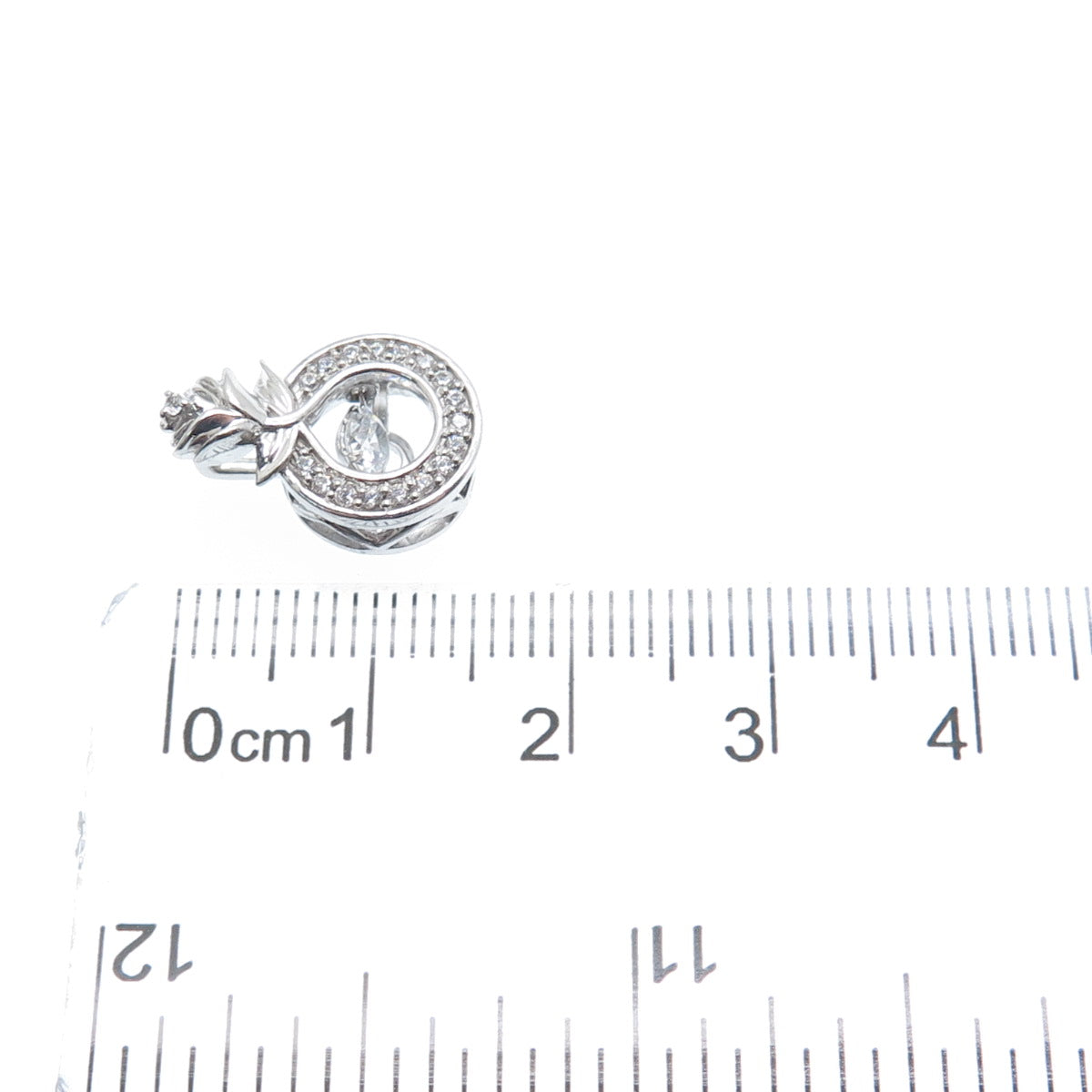 925 Sterling Silver Round-Cut C Z Rose Flower Minimalist Charm Slide Pendant