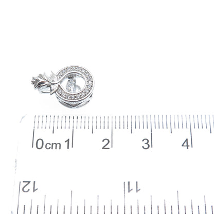 925 Sterling Silver Round-Cut C Z Rose Flower Minimalist Charm Slide Pendant