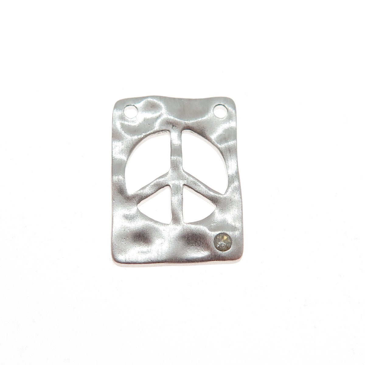 925 Sterling Silver Real Round-Cut Diamond Peace Symbol Minimalist Slide Pendant