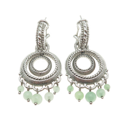 JUDITH RIPKA 925 Sterling Silver Real Jade Dangle Charm Omega Back Earrings
