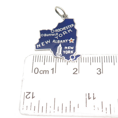 925 Sterling Silver Vintage Enamel New York State Map Mini Charm Pendant