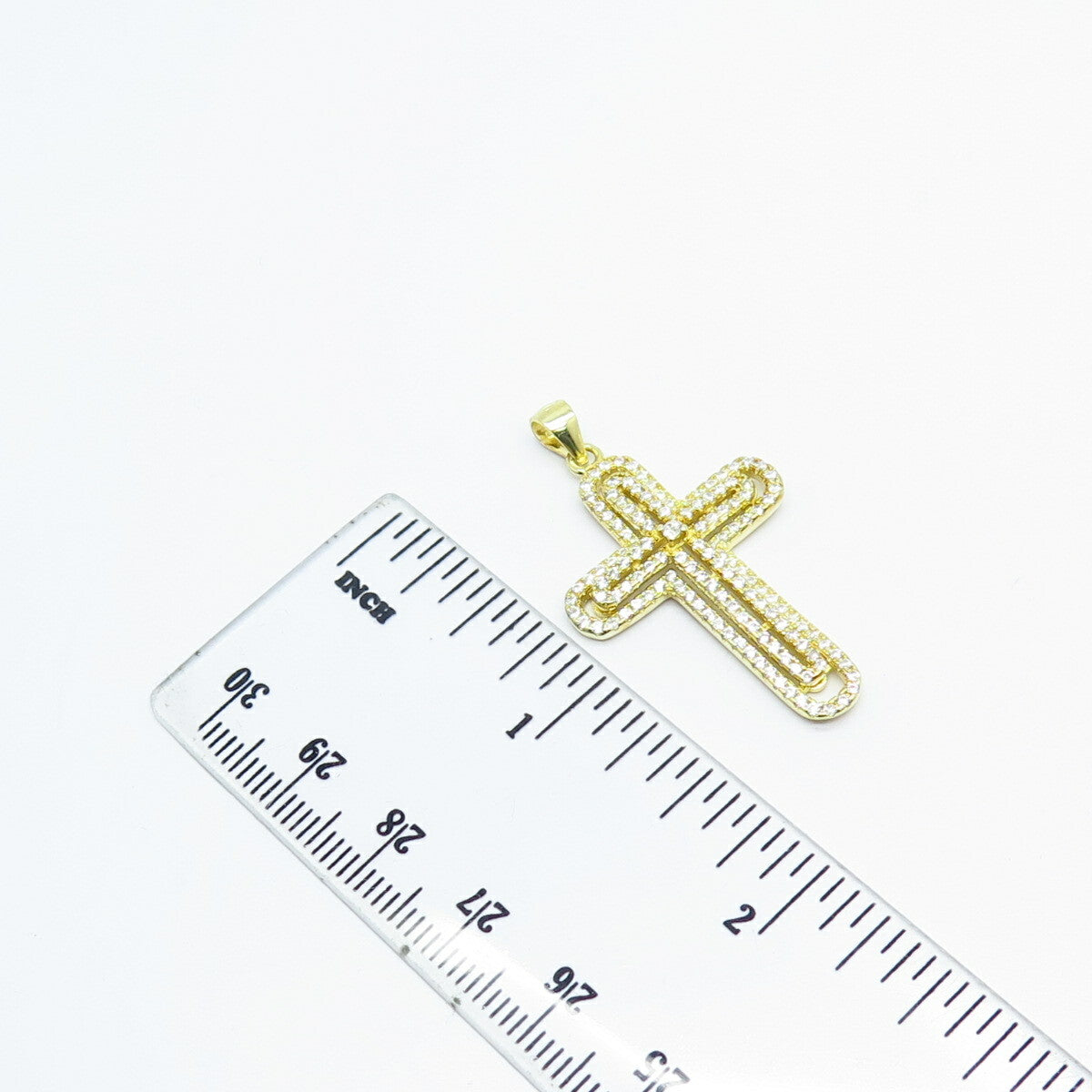 925 Sterling Silver Gold Plated C Z Cross Pendant