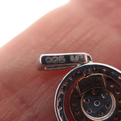 925 Sterling Silver 2-Tone Round-Cut C Z Minimalist Charm Pendant