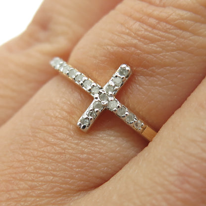 DBJ DEE BERKLE 925 Sterling Silver Gold Plated Real Diamond Cross Ring Size 6