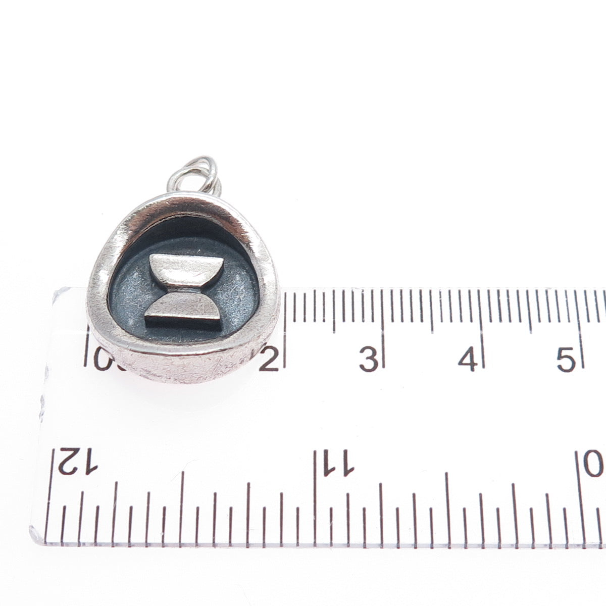 925 Sterling Silver Vintage Modernist Hourglass Oxidized Charm Pendant