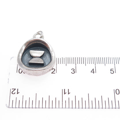 925 Sterling Silver Vintage Modernist Hourglass Oxidized Charm Pendant