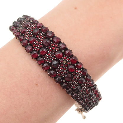 925 Sterling GF Antique Art Deco Bohemian Garnet Bracelet 7" (missing 1 stone)