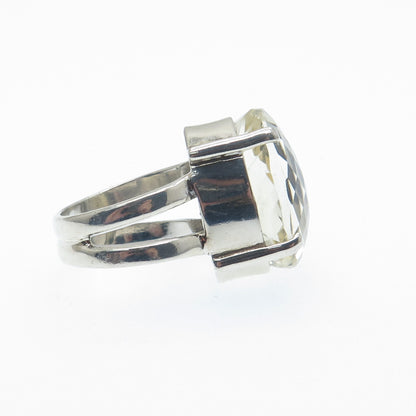 925 Sterling Silver Vintage Real Oval-Cut Citrine Modernist Ring Size 6.75