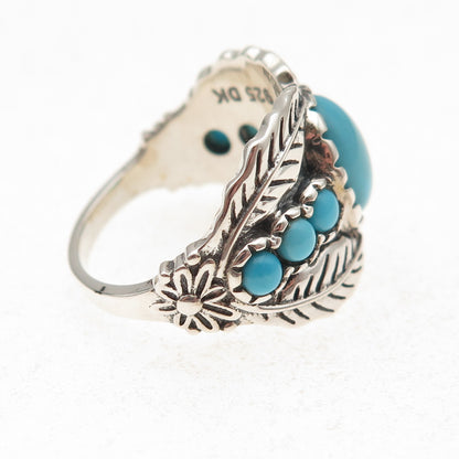 925 Sterling Silver Real Sleeping Beauty Turquoise Floral Ring Size 8.25