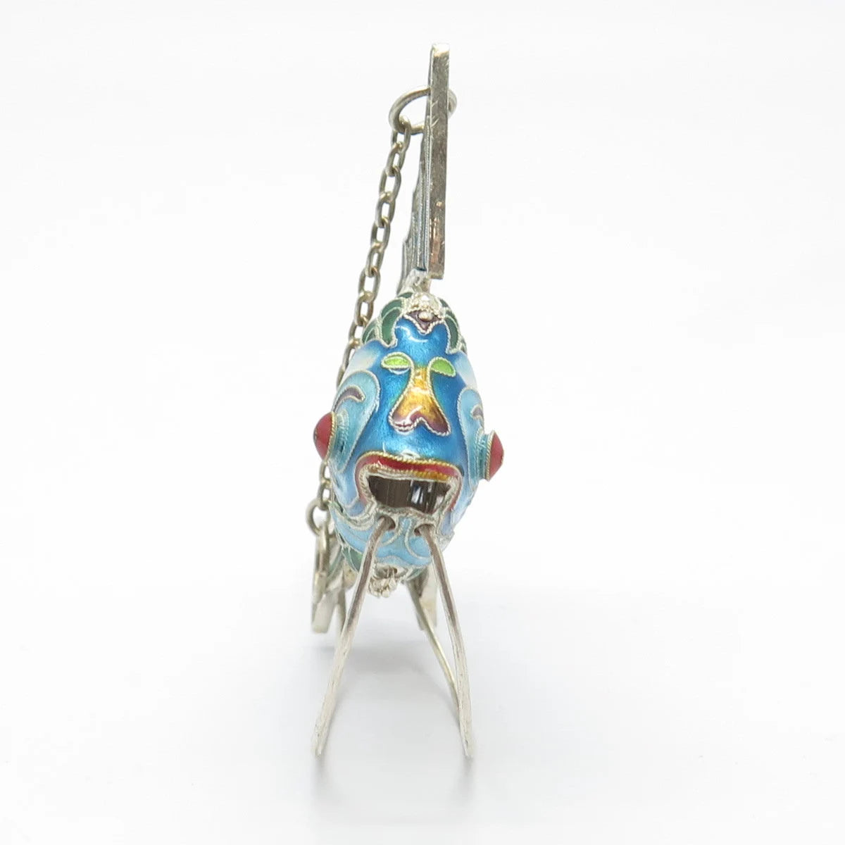 925 Sterling Silver Antique Enamel Chinese Koi Fish Articulated Chatelaine Fob