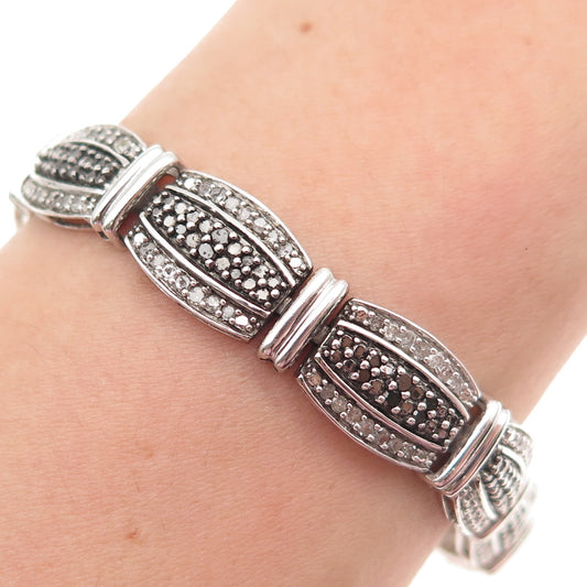 Jane Seymour 925 Sterling Silver Real Black & White Diamond Bracelet 7.5"