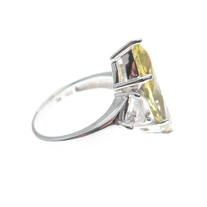 925 Sterling Silver Real Checkered Yellow & White Topaz Gem Ring Size 7.25