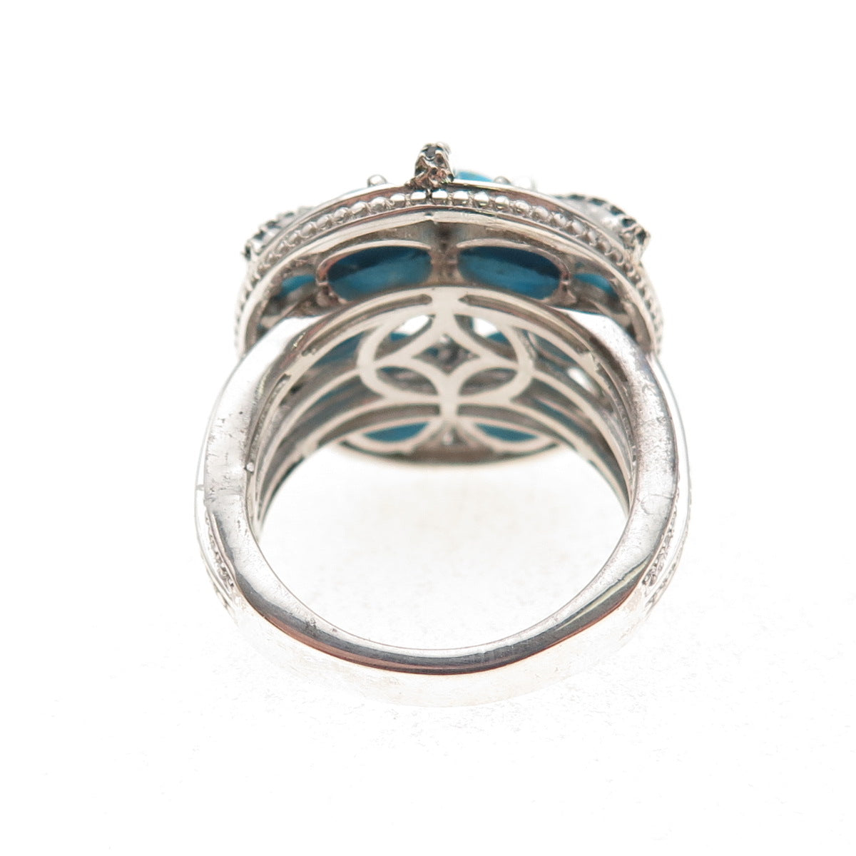 925 Sterling Silver Real Turquoise Black Spinel & Sapphire Ring Size 7