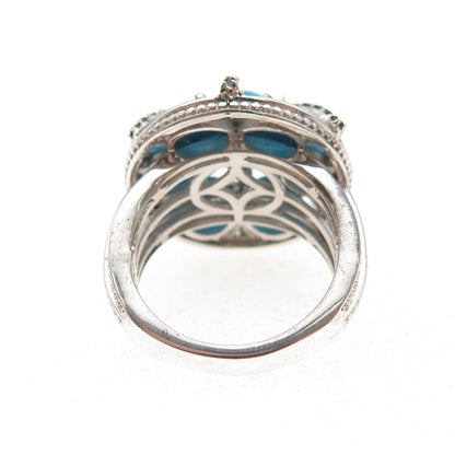 925 Sterling Silver Real Turquoise Black Spinel & Sapphire Ring Size 7