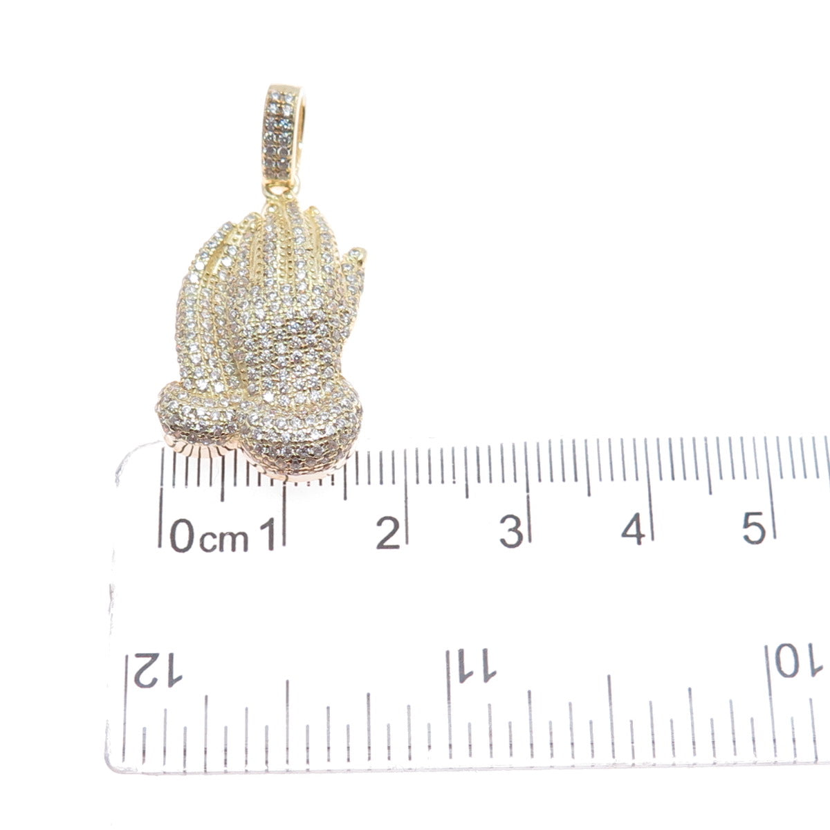 925 Sterling Silver Gold Plated Round-Cut C Z Praying Hands Charm Pendant