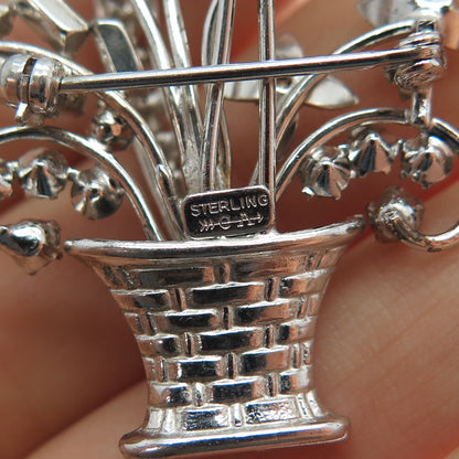 CARL ART Sterling Silver Antique Art Deco Rhinestone Flower Bouquet Pin Brooch