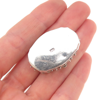 925 Sterling Silver Vintage Floral Oxidized Pill / Snuff Box Pendant