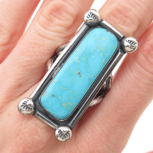 Bobby Cleveland Navajo Old Pawn Sterling Silver Vintage Turquoise Ring Size 8