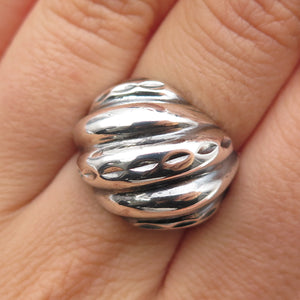 925 Sterling Silver Vintage Modernist Ribbed Dome Oxidized Ring Size 7