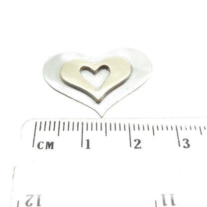 14K Yellow Gold 925 Sterling Silver Vintage Modernist Heart Centerpiece Pendant